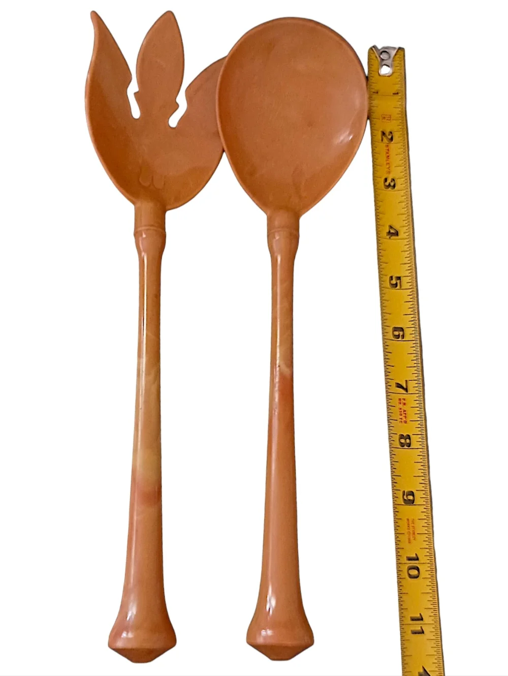 Vintage Melamine Salad Servers Set Harvest‎ Gold Butterscotch Marbled Fork Spoon